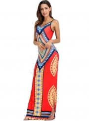 Women's Fashion Bohemian Geometric Print Sleeveless Backless Maxi Dress