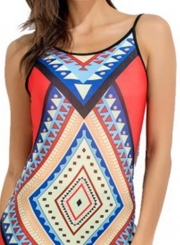 Women's Fashion Bohemian Geometric Print Sleeveless Backless Maxi Dress