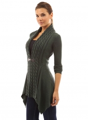 Women's Fashion Long Sleeve Cable Knit Irregular Cardigan