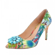 Women's High Heels Rhinestone Pointed Toe Floral Pumps