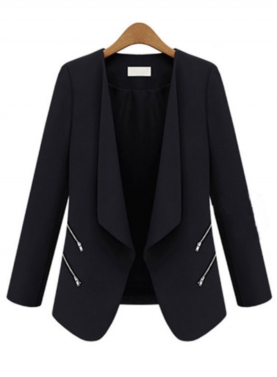 Women's Fashion Shawl Collar Long Sleeve Blazer with Zipper Decoration zecalaba.com