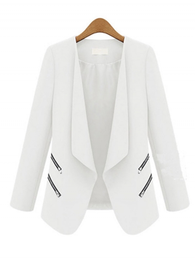 Women's Fashion Shawl Collar Long Sleeve Blazer with Zipper Decoration zecalaba.com