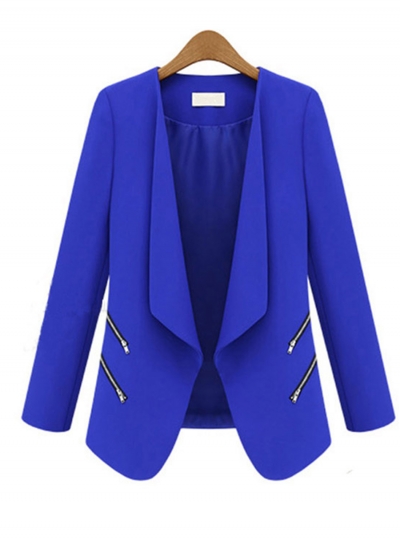 Women's Fashion Shawl Collar Long Sleeve Blazer with Zipper Decoration zecalaba.com