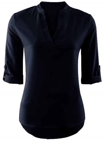 Women's Fashion Solid V Neck 3/4 Sleeve Pullover Blouse lonhooker.com