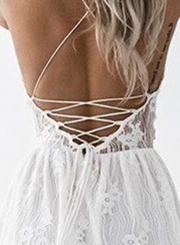 Women's Sexy Deep V Neck Sleeveless Backless Lace Slip Mini Dress