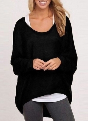 Women's Fashion Batwing Sleeve Loose Fit Solid Knit Sweater