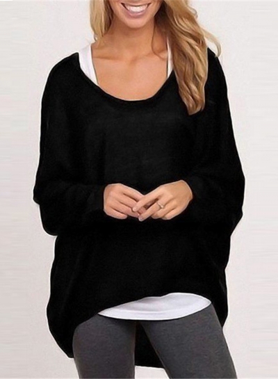 Women's Fashion Batwing Sleeve Loose Fit Solid Knit Sweater YOYOTSHOP.com