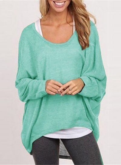 Women's Fashion Batwing Sleeve Loose Fit Solid Knit Sweater YOYOTSHOP.com