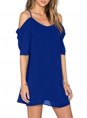 Women's Spaghetti Strap off Shoulder Short Sleeve MiniDress