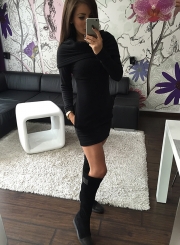 Women's Fashion Long Sleeve Bodycon Mini hooded Dress with Pocket