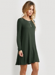 Women's Fashion Solid Long Sleeve Pleated Mini Dress