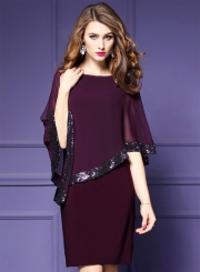 Women's Batwing Sleeve Sequins Chiffon Dress