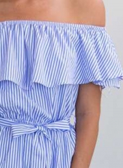 Women's Strapless Flounce Hem Striped Shorts Set Rompers