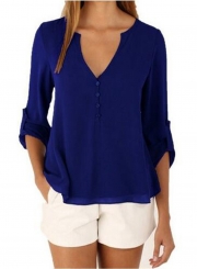 Women's Fashion V Neck Long Sleeve Solid Irregular Blouse