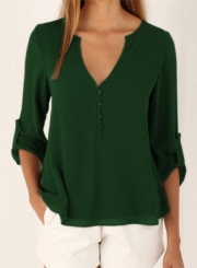 Women's Fashion V Neck Long Sleeve Solid Irregular Blouse