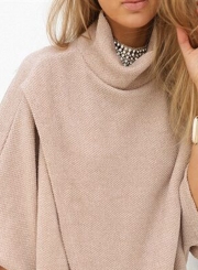 Women's Casual High Neck Asymmetric Solid Pullovers