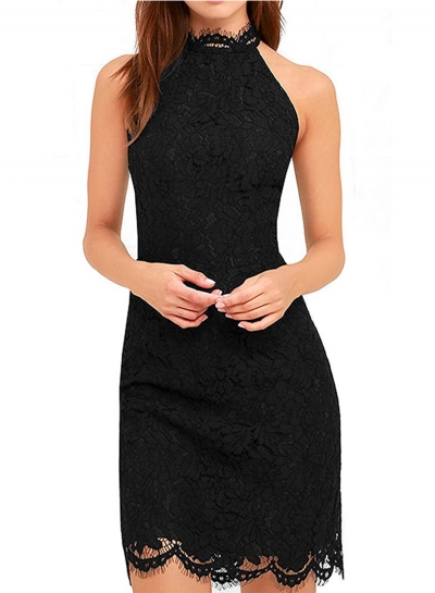 Women's Fashion off Shoulder Sleeveless Lace Bodycon Dress