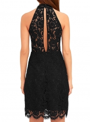 Women's Fashion off Shoulder Sleeveless Lace Bodycon Dress