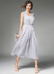 Women's Solid Evening Pleated Chiffon Dress