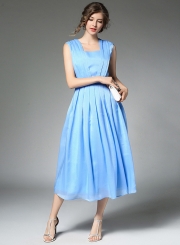 Women's Solid Evening Pleated Chiffon Dress