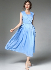 Women's Solid Evening Pleated Chiffon Dress