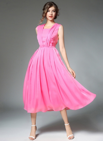 Women's Solid Evening Pleated Chiffon Dress zecalaba.com