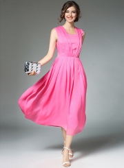 Women's Solid Evening Pleated Chiffon Dress