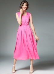 Women's Solid Evening Pleated Chiffon Dress