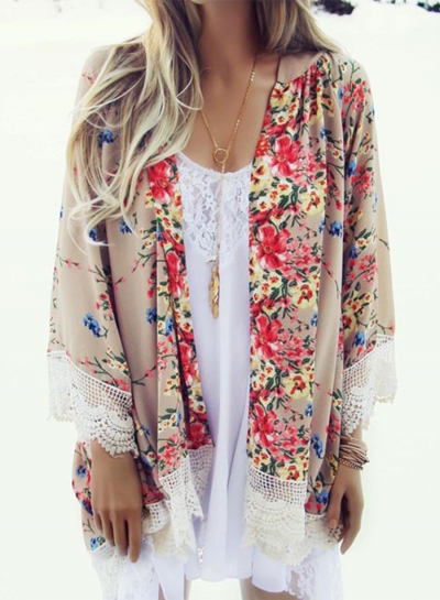 Women's Open front Floral Lace Kimono