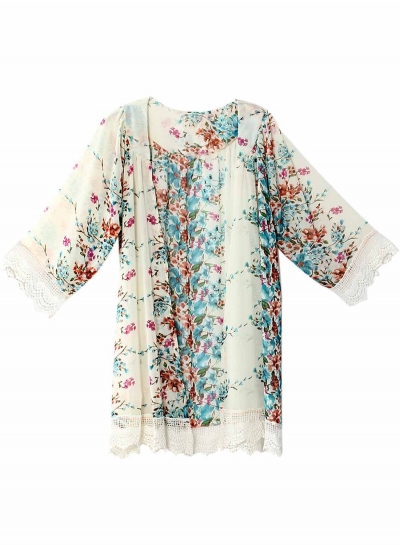 Women's Open front Floral Lace Kimono zecalaba.com