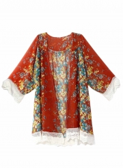 Women's Open front Floral Lace Kimono