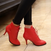 Women's Solid Stiletto Heels Pointed Toe Lace up Boots