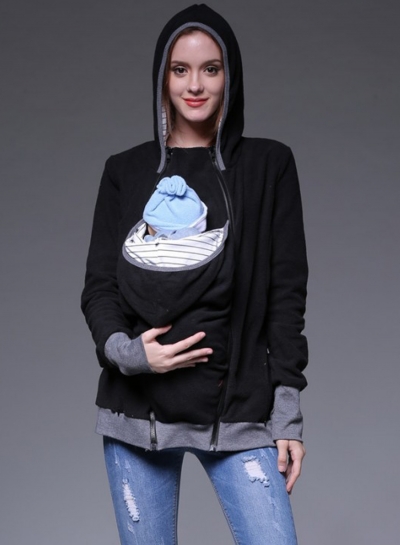 Women‘’s Maternity Kangaroo Long Sleeve Solid Hoodies