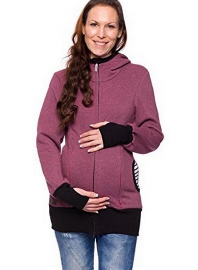 Women‘’s Maternity Kangaroo Long Sleeve Solid Hoodies lonhooker.com