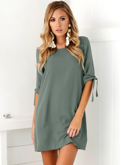 Women's Round Neck Half Sleeve Solid Mini Dresses zecalaba.com