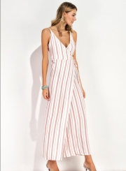 Women's Sexy Spaghetti Strap Striped Slit Maxi Dresses