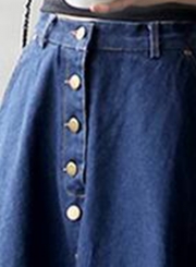 Women's A-line Button down Maxi Denim Pleated Skirt