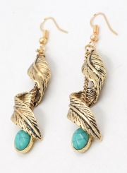 Women's Boho Metal Feather Turquoise Drop Earrings