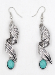 Women's Boho Metal Feather Turquoise Drop Earrings