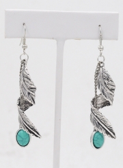 Women's Boho Metal Feather Turquoise Drop Earrings