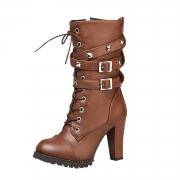 Women's Block Heels Side Zipper Boots with Rivet