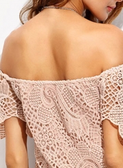 Women's Off Shoulder Slash Neck Lace Bodycon Dress