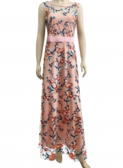 Women's Sleeveless Floral Embroidery Maxi Dress