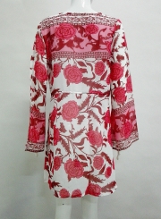 Women's Floral Print Long Sleeve Loose Chiffon Kimono Beachwear