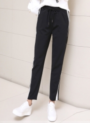 Women's Drawstring Waist Stripe Sweat Pants