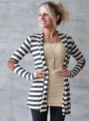 Striped Long Sleeve Open front Cardigan