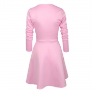 Fashion V Neck Long Sleeve Bow Detail A-line Dress