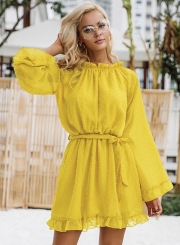 Long Sleeve Flounce Panel Backless Dress