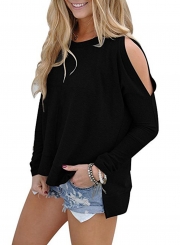 Round Neck Off Shoulder Knit Tee Shirt