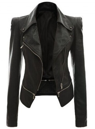 Fashion Long Sleeve PU Zip Motorcycle Jacket